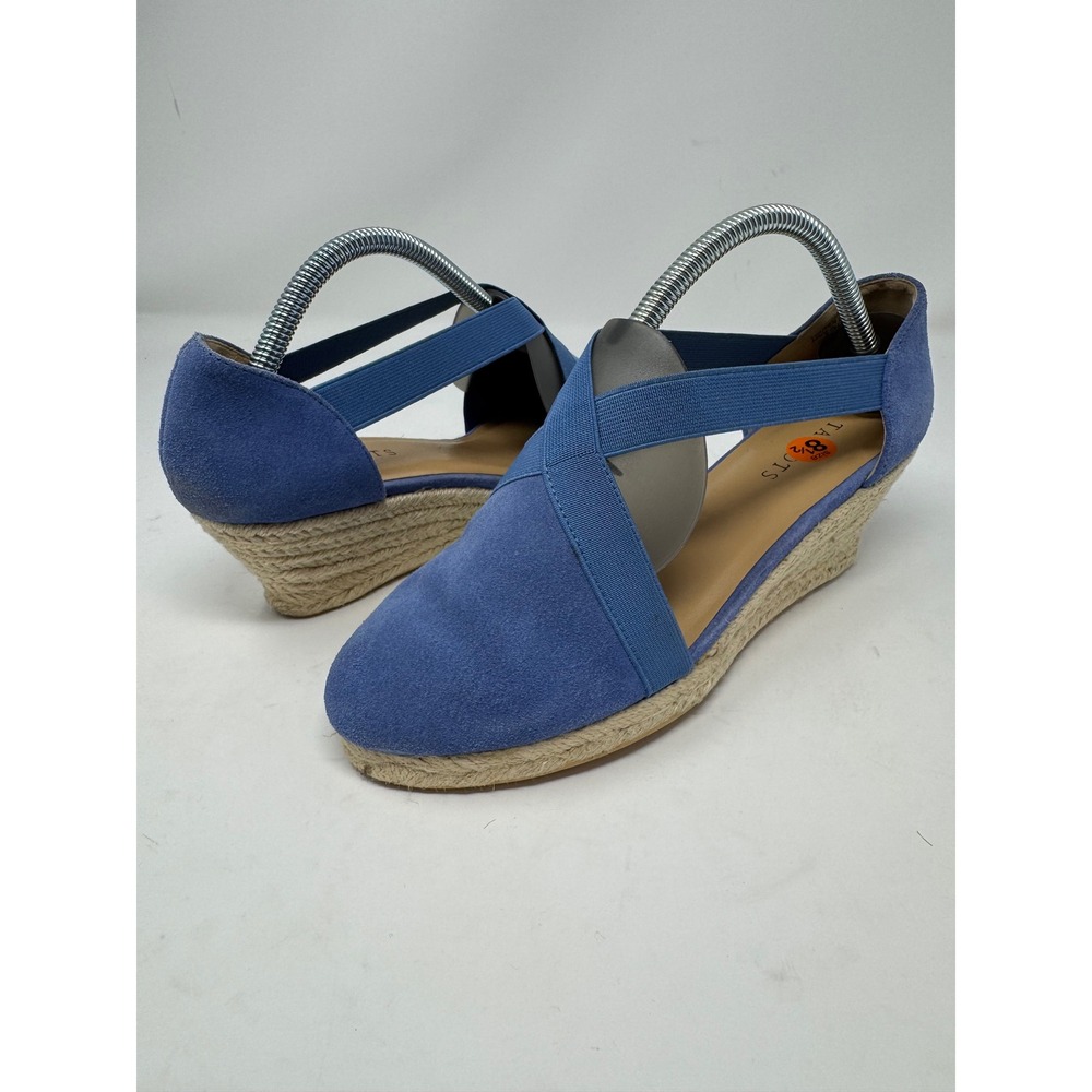 Talbots Saylor  Blue Suede Espadrille Wedge Sandals Elastic Straps Size 8.5